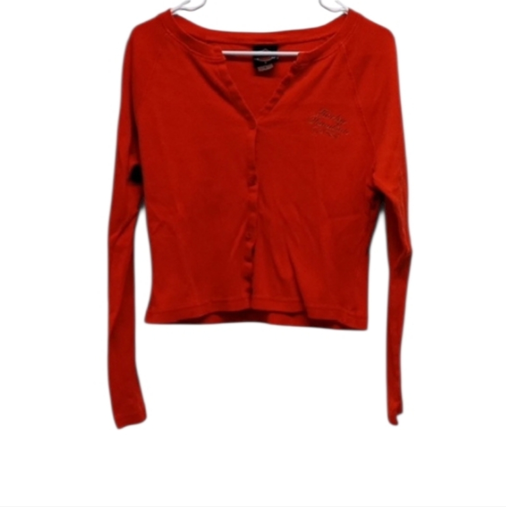 Orange Harley Davidson 2001 Austin, Texas V-Neck Crop Long Sleeve Cardigan